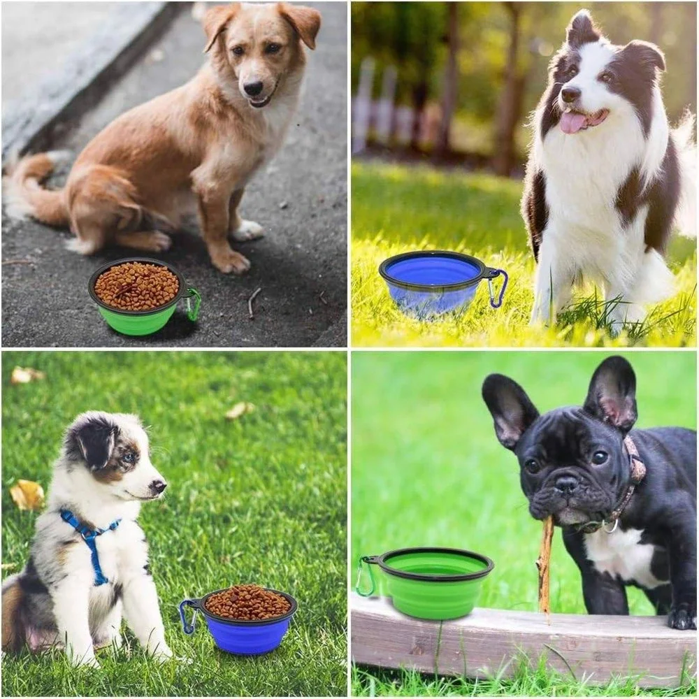 2 Pack Collapsible Dog Bowls‎ Portable Travel Pet Water Food Dishes Blue Green